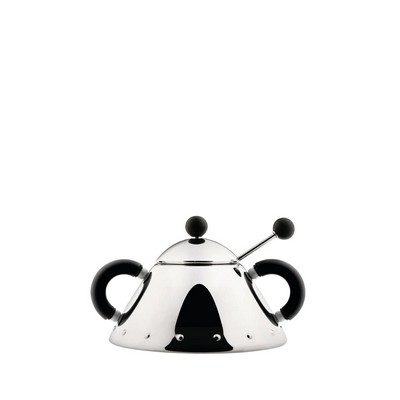sugar bowl with spoon in 18/10 stainless steel and pa, black